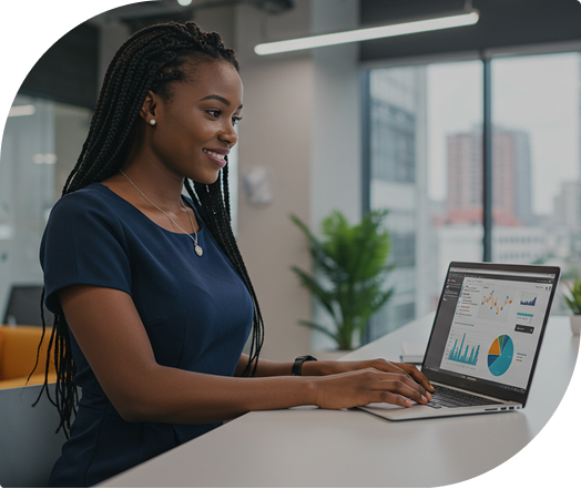 Woman working on laptop